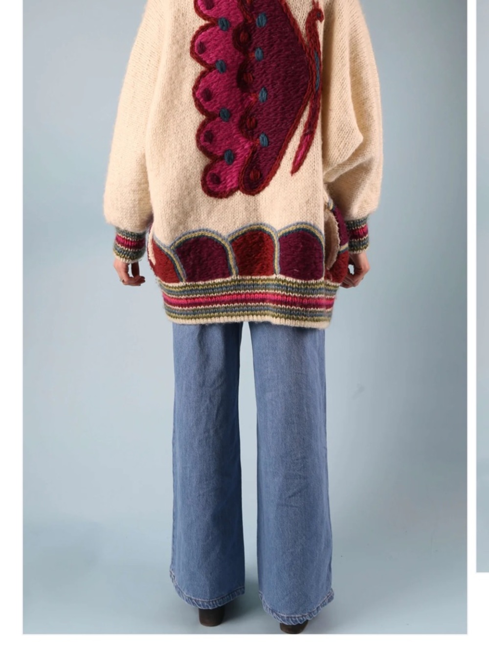 Vintage Sirogojno Hand Knit Cream Knit Cardigan Butterfly Motif Lopi Yarn Rare - Picture 2 of 4